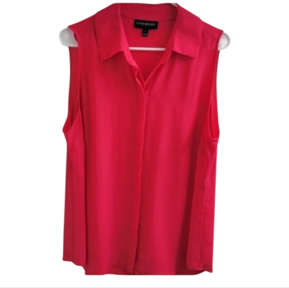 ☆Sleeveless‎ Split-back Concealed Button-Front Blouse Vibrant Pink Feminine Sz16